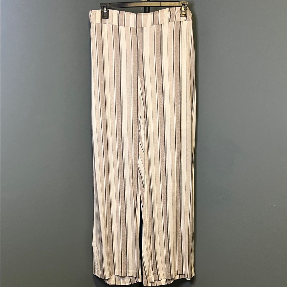 New Directions Cream and Brown Striped Wide Leg Pants
